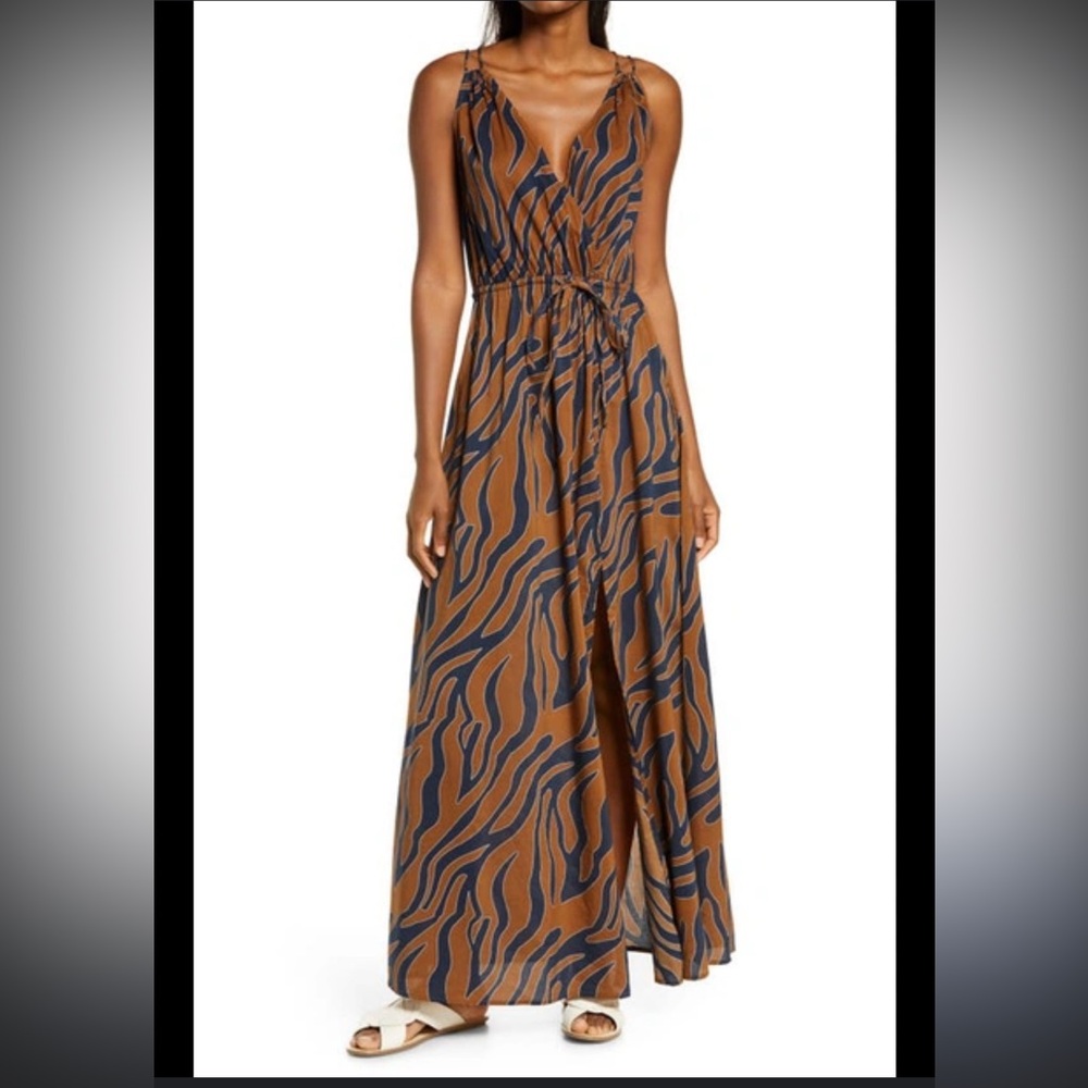 Elan Rust and Navy Striped Dress